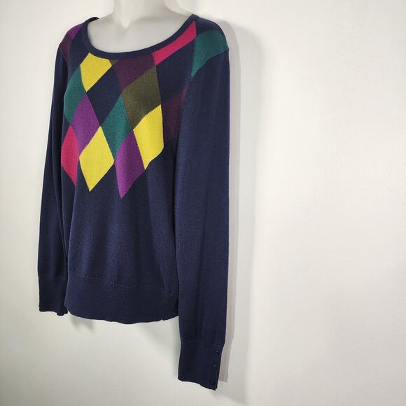 G.H. Bass & Co Women Cashmere Blend Argyle Knit Sweater Large Preppy Button Cuff - Picture 4 of 8